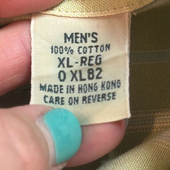 Men’s L.L. Bean XL Green short sleeve striped button-up shirt #0XL82 READ - Picture 6 of 8